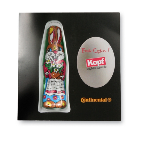 Werbegeschenk Premium Card mit Schokohasen